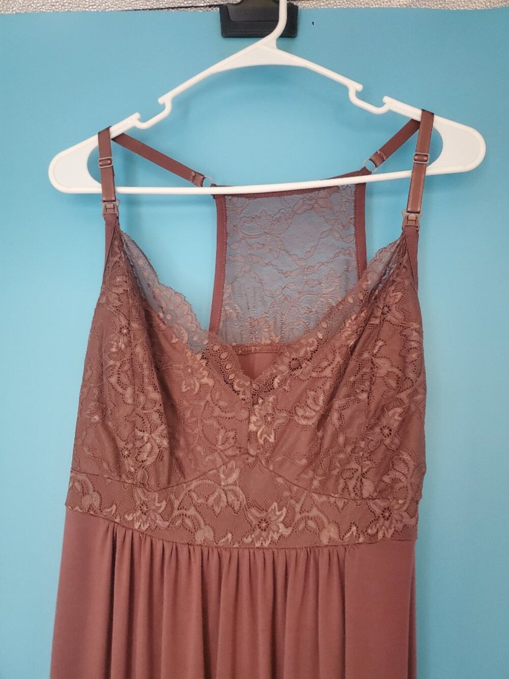 Kindred Bravely Nightgown Maternity Size XL Mauve Lace Trim - Picture 2 of 4